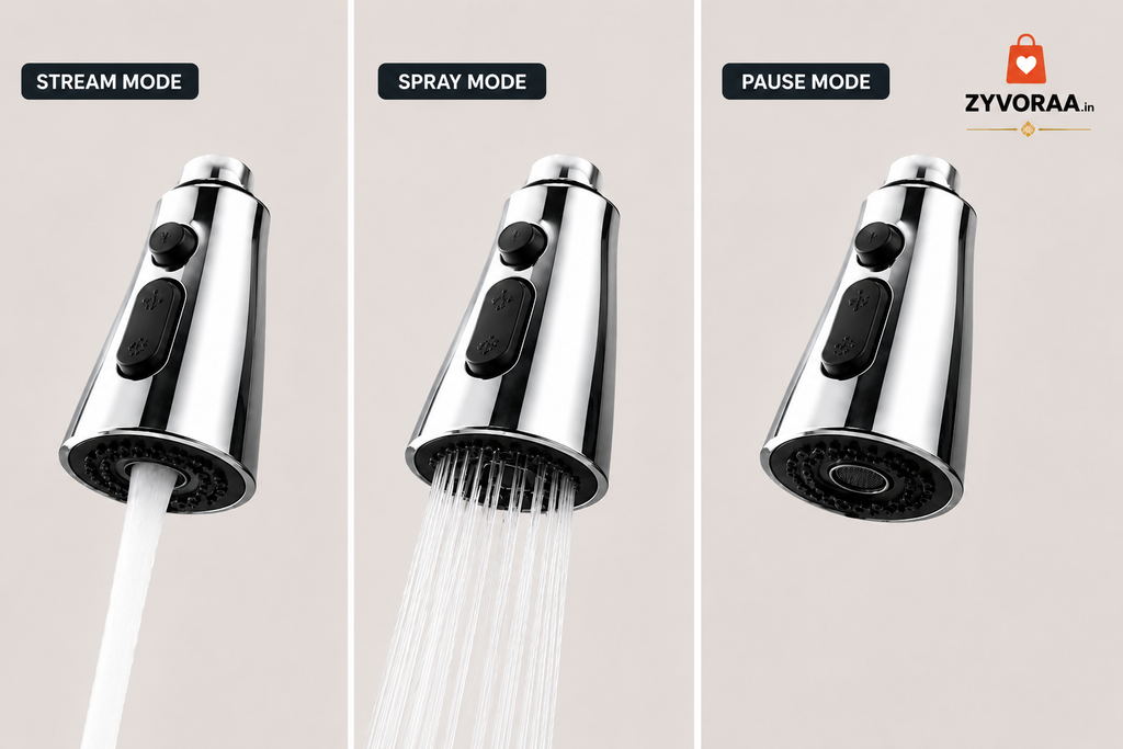 360° kitchen faucet sprayer | 3 water flow mode chrome finish